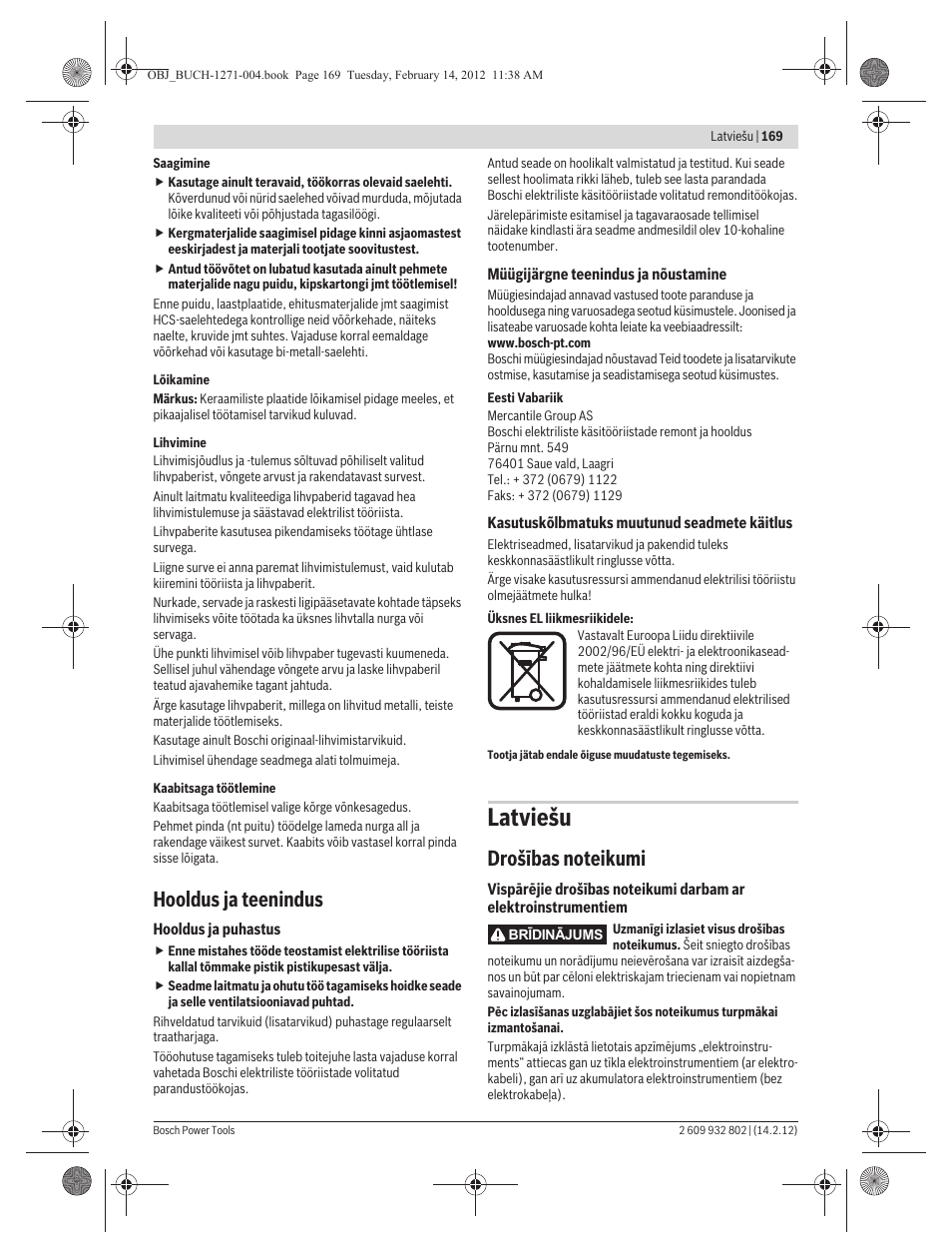 Latviešu, Hooldus ja teenindus | Bosch GOP 250 CE Professional User Manual | Page 169 / 199