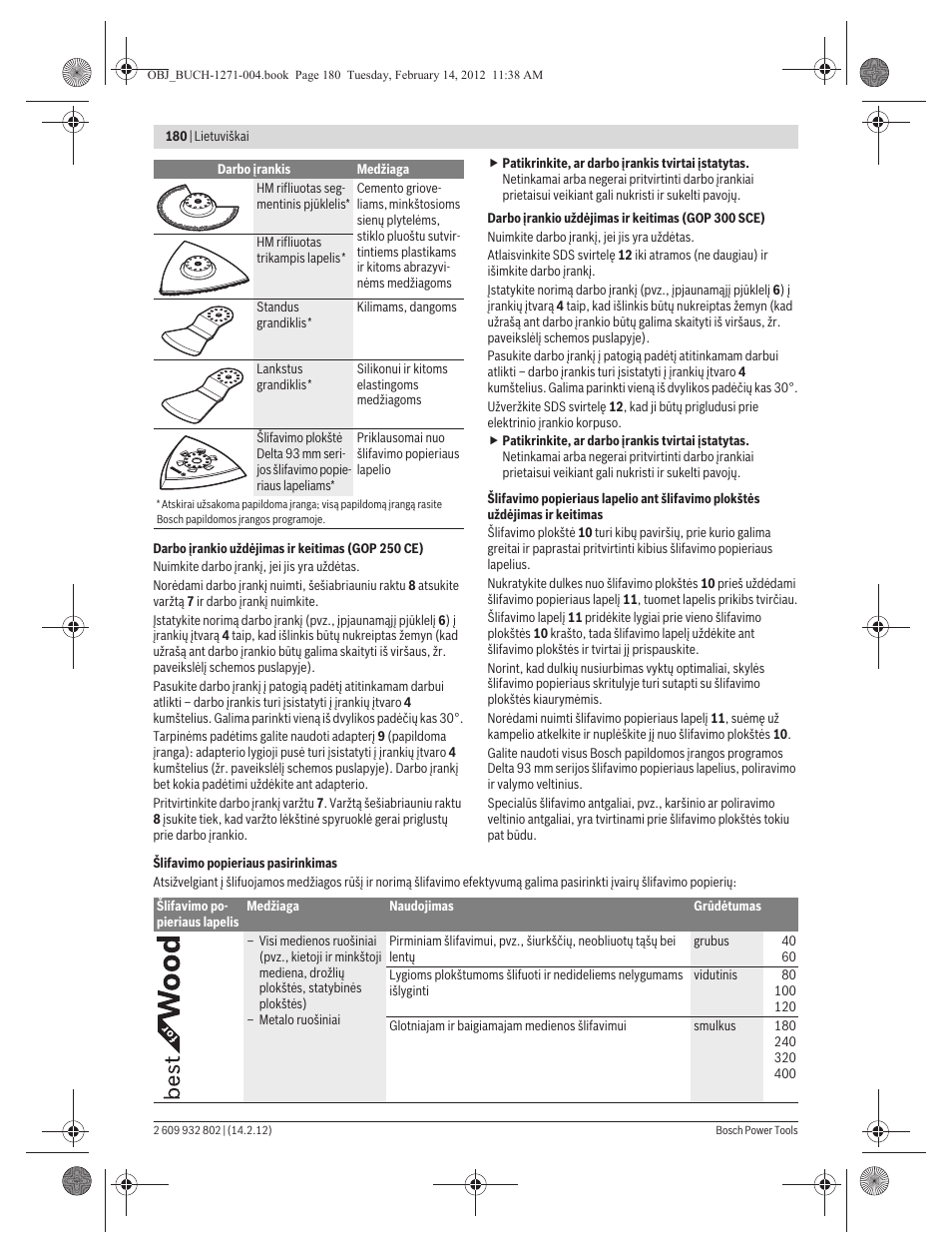 Bosch GOP 250 CE Professional User Manual | Page 180 / 199