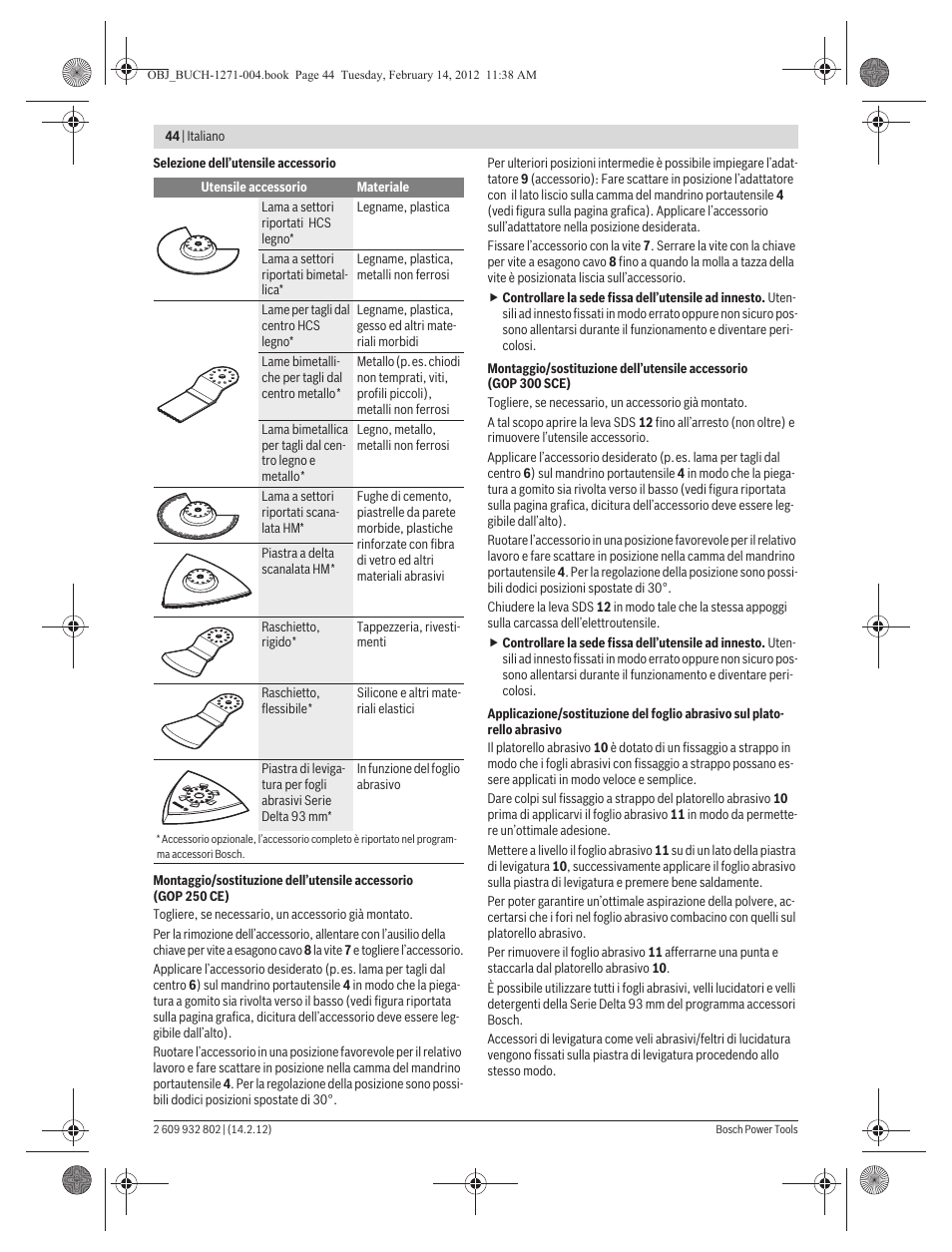 Bosch GOP 250 CE Professional User Manual | Page 44 / 199
