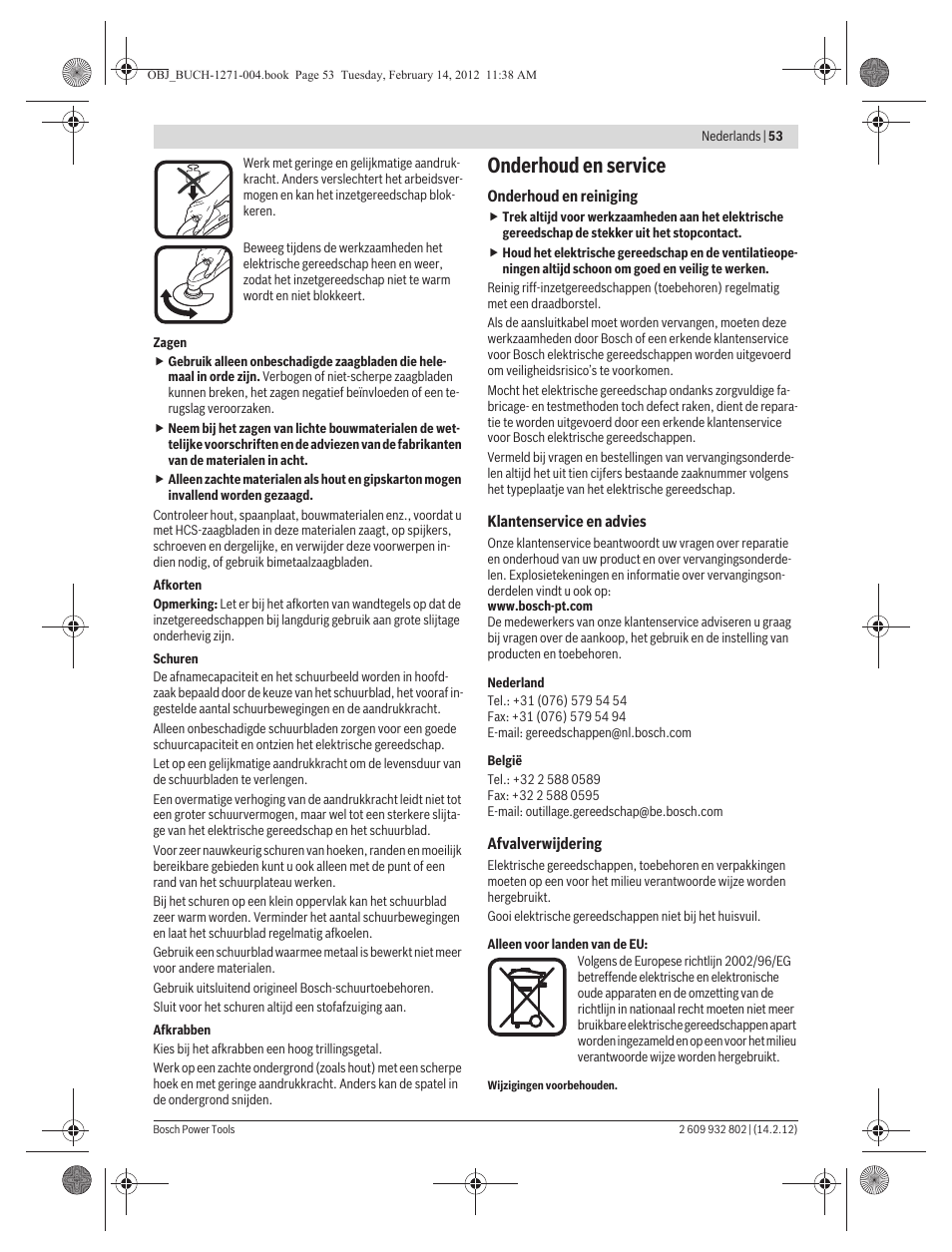 Onderhoud en service | Bosch GOP 250 CE Professional User Manual | Page 53 / 199