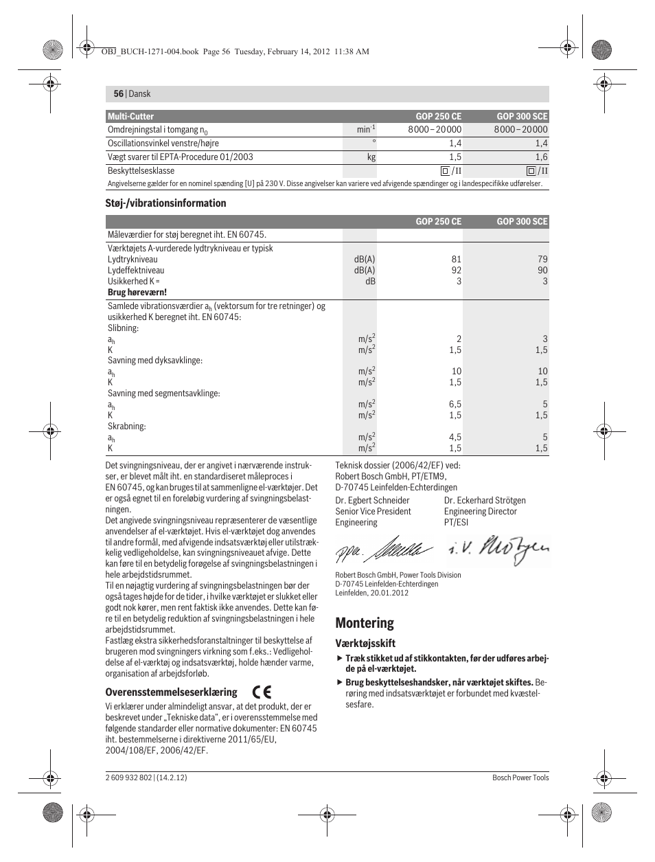 Montering | Bosch GOP 250 CE Professional User Manual | Page 56 / 199