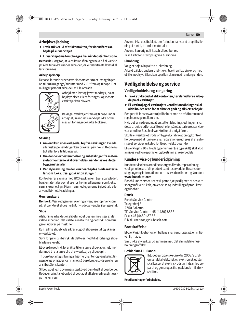 Vedligeholdelse og service | Bosch GOP 250 CE Professional User Manual | Page 59 / 199