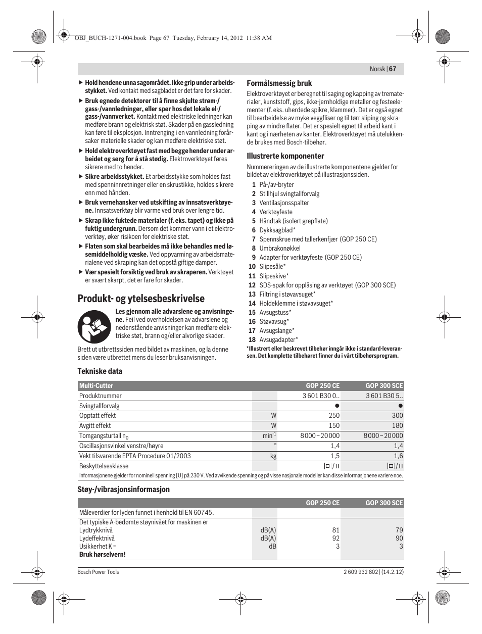 Produkt- og ytelsesbeskrivelse | Bosch GOP 250 CE Professional User Manual | Page 67 / 199