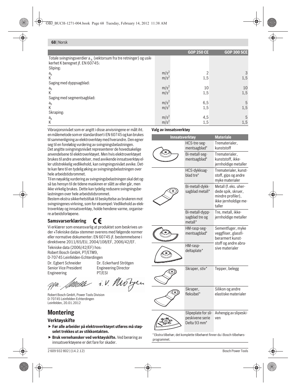 Montering | Bosch GOP 250 CE Professional User Manual | Page 68 / 199