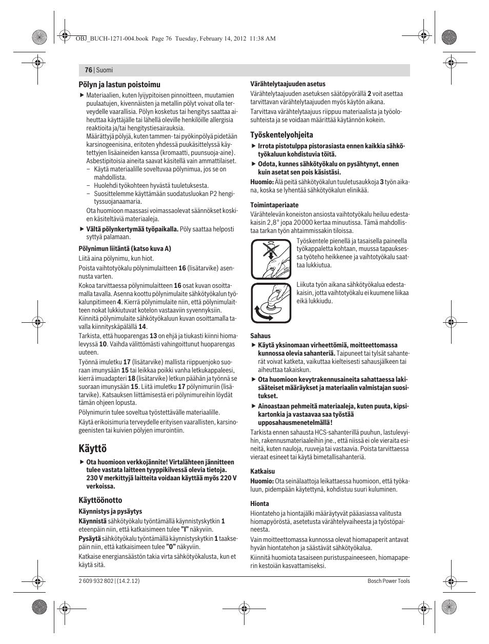 Käyttö | Bosch GOP 250 CE Professional User Manual | Page 76 / 199