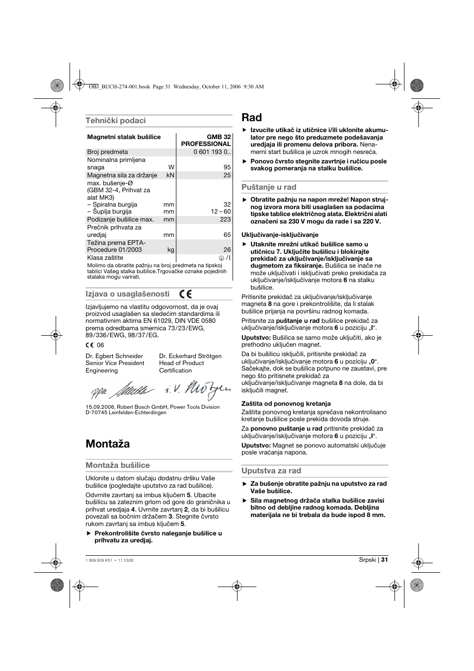 Montaža | Bosch GMB 32 Professional User Manual | Page 31 / 48