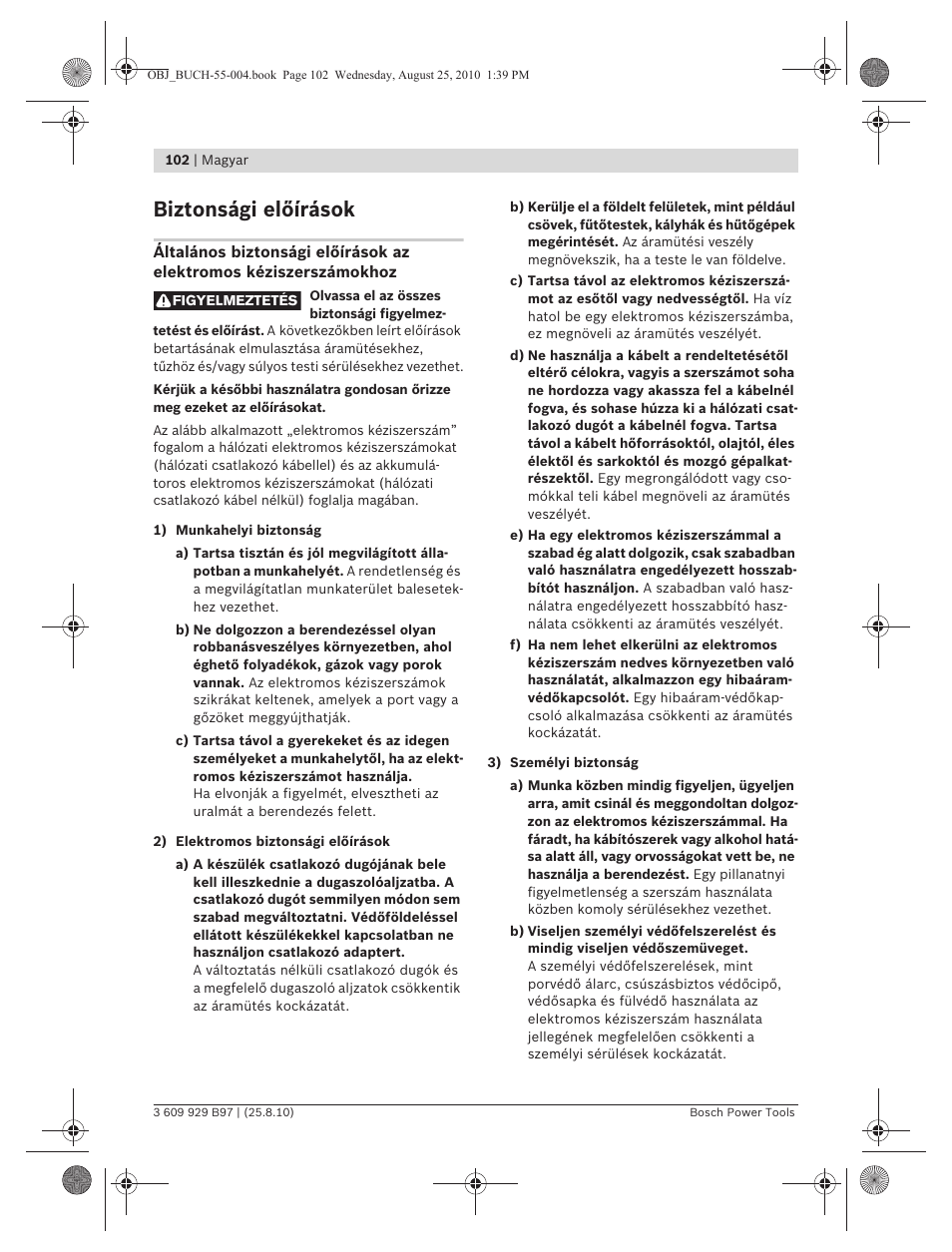 Biztonsági előírások | Bosch GSG 300 Professional User Manual | Page 102 / 179