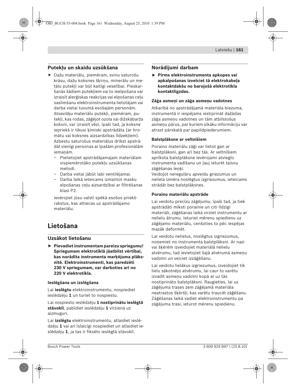 Lietošana | Bosch GSG 300 Professional User Manual | Page 161 / 179