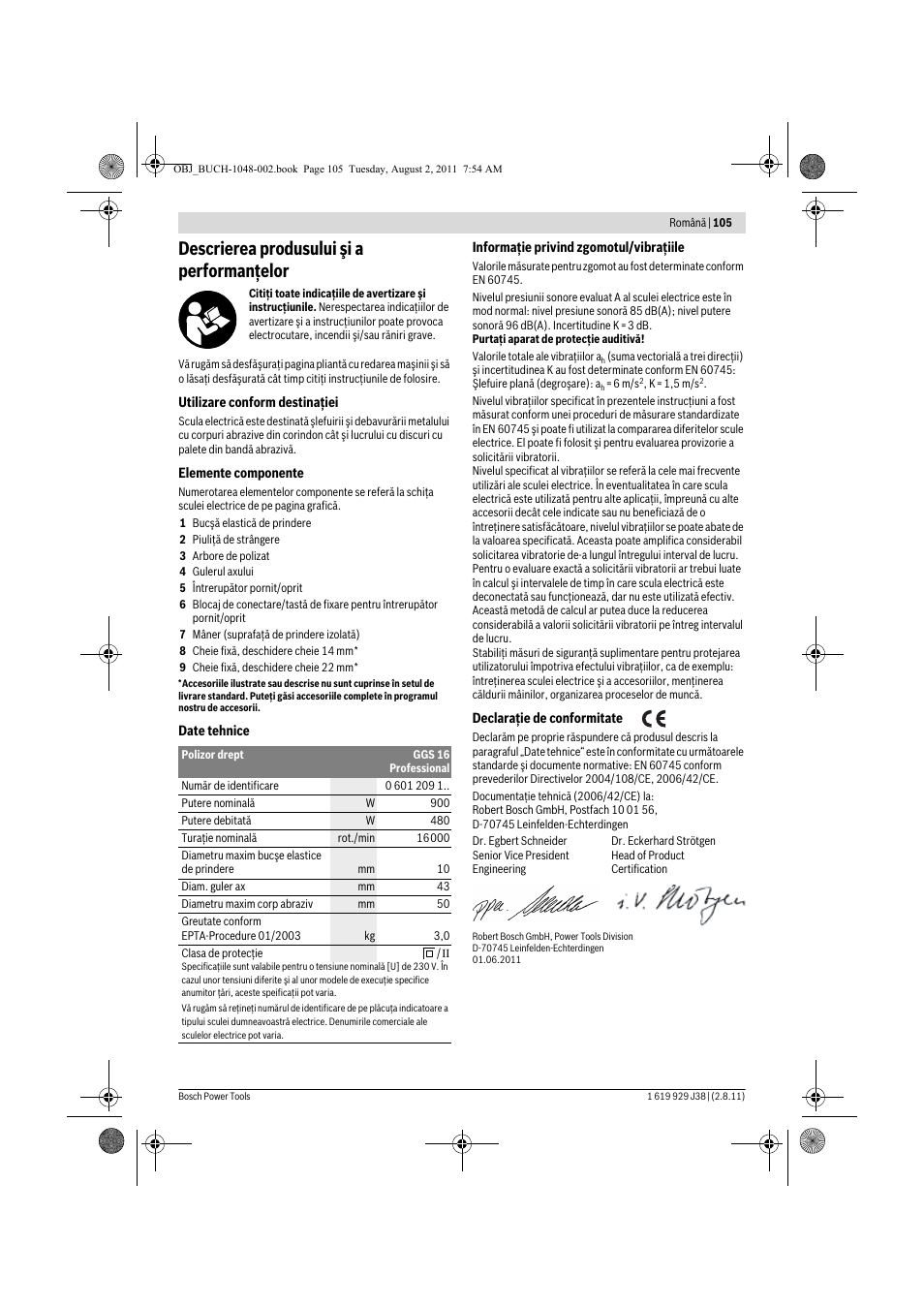 Descrierea produsului şi a performanţelor | Bosch GGS 16 Professional User Manual | Page 105 / 153