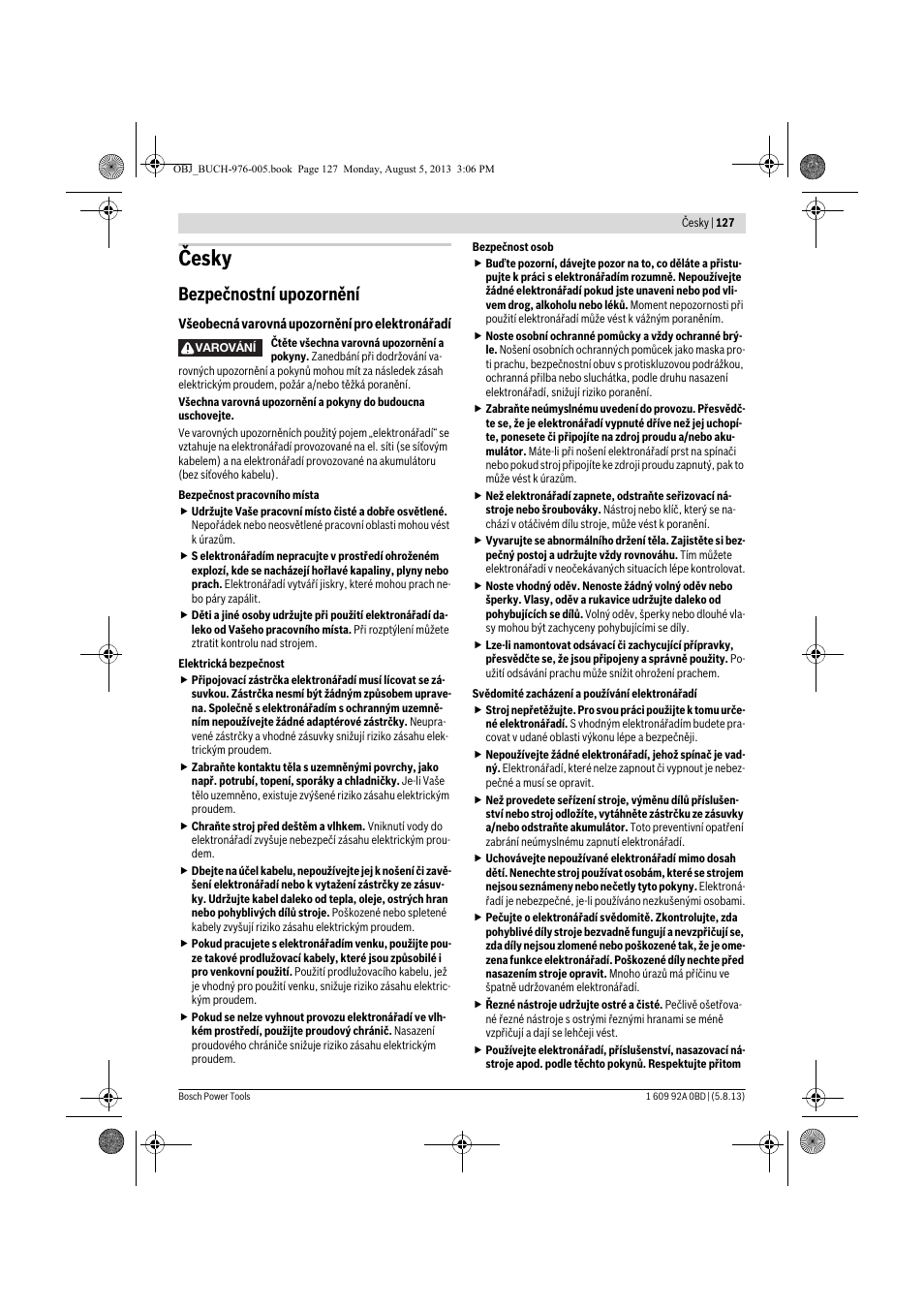 Česky, Bezpečnostní upozornění | Bosch PWS 20-230 J User Manual | Page 127 / 267