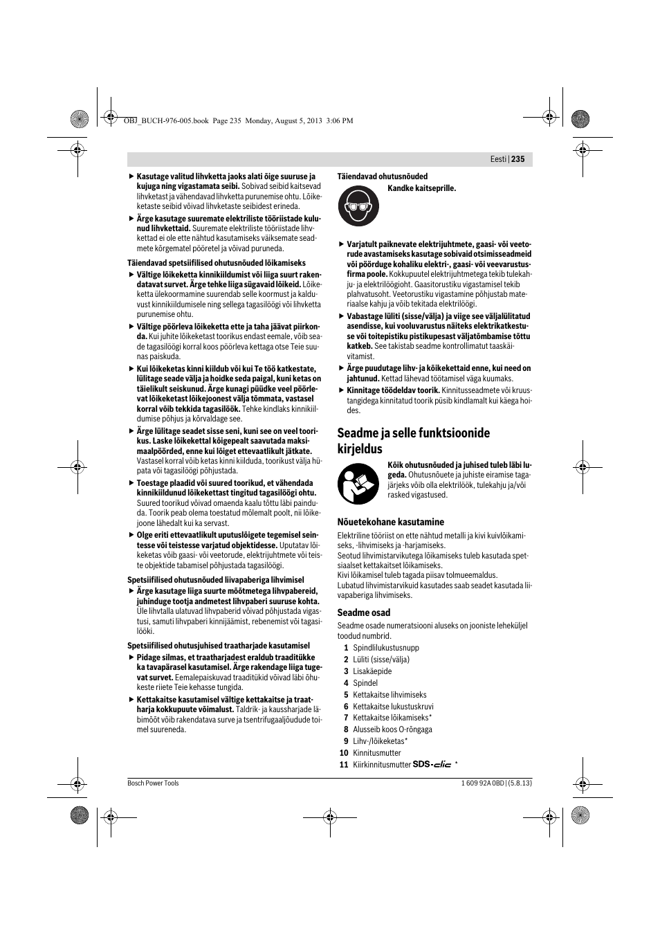 Seadme ja selle funktsioonide kirjeldus | Bosch PWS 20-230 J User Manual | Page 235 / 267