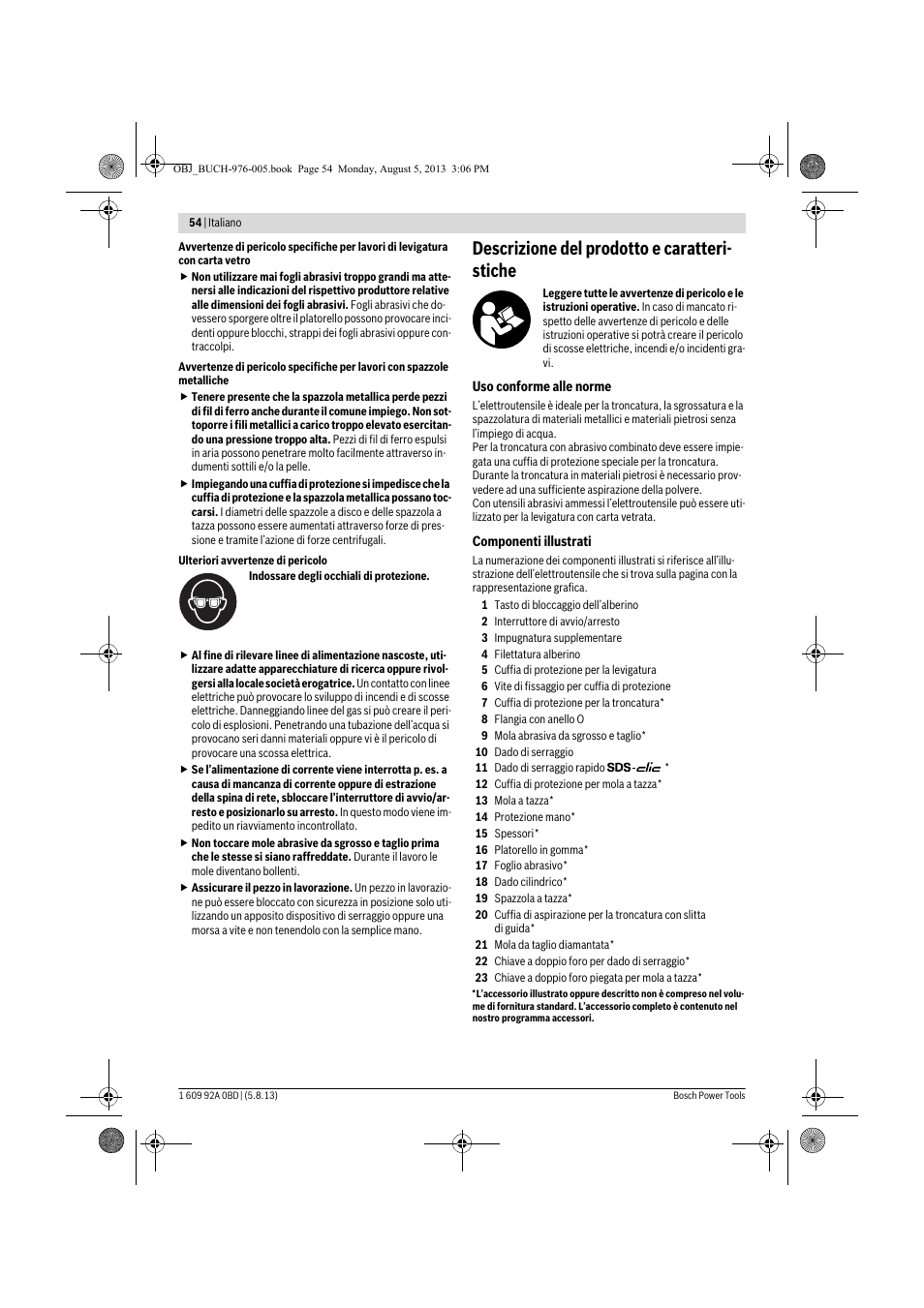 Descrizione del prodotto e caratteri- stiche | Bosch PWS 20-230 J User Manual | Page 54 / 267