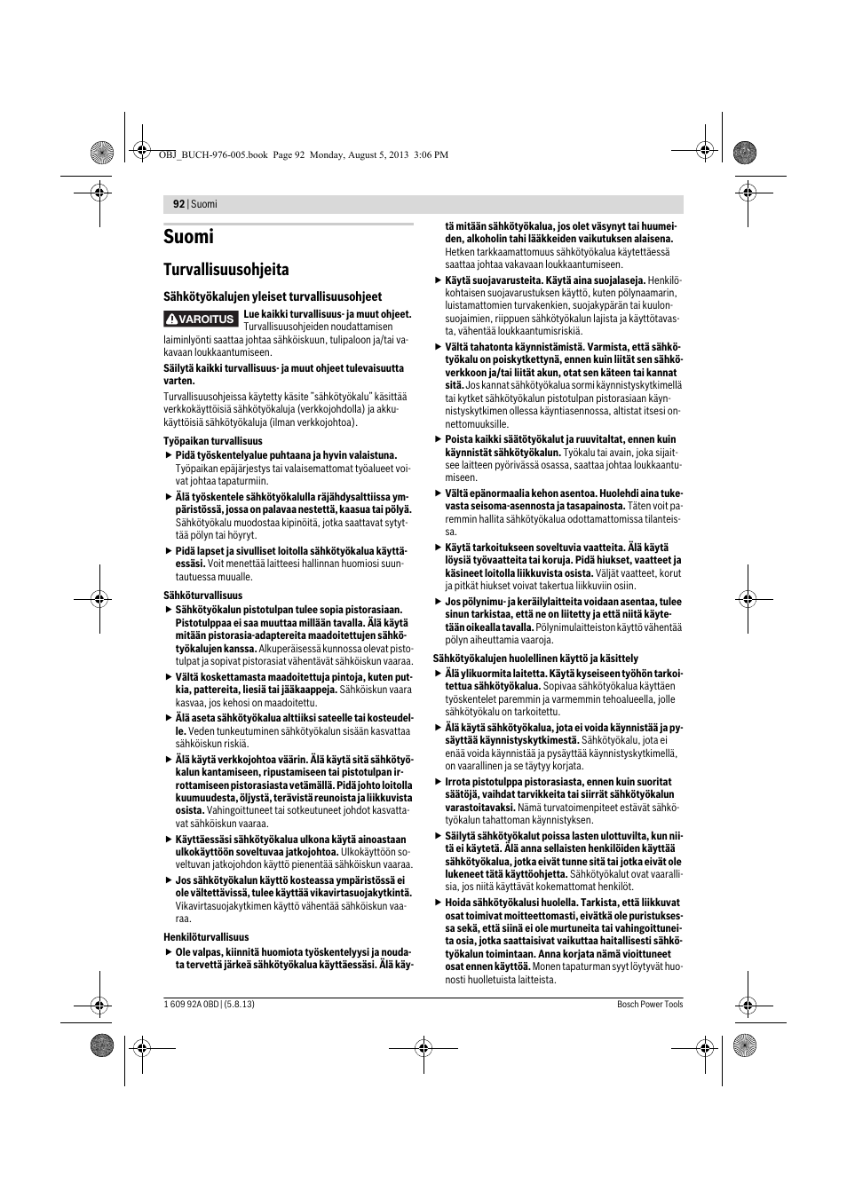 Suomi, Turvallisuusohjeita | Bosch PWS 20-230 J User Manual | Page 92 / 267