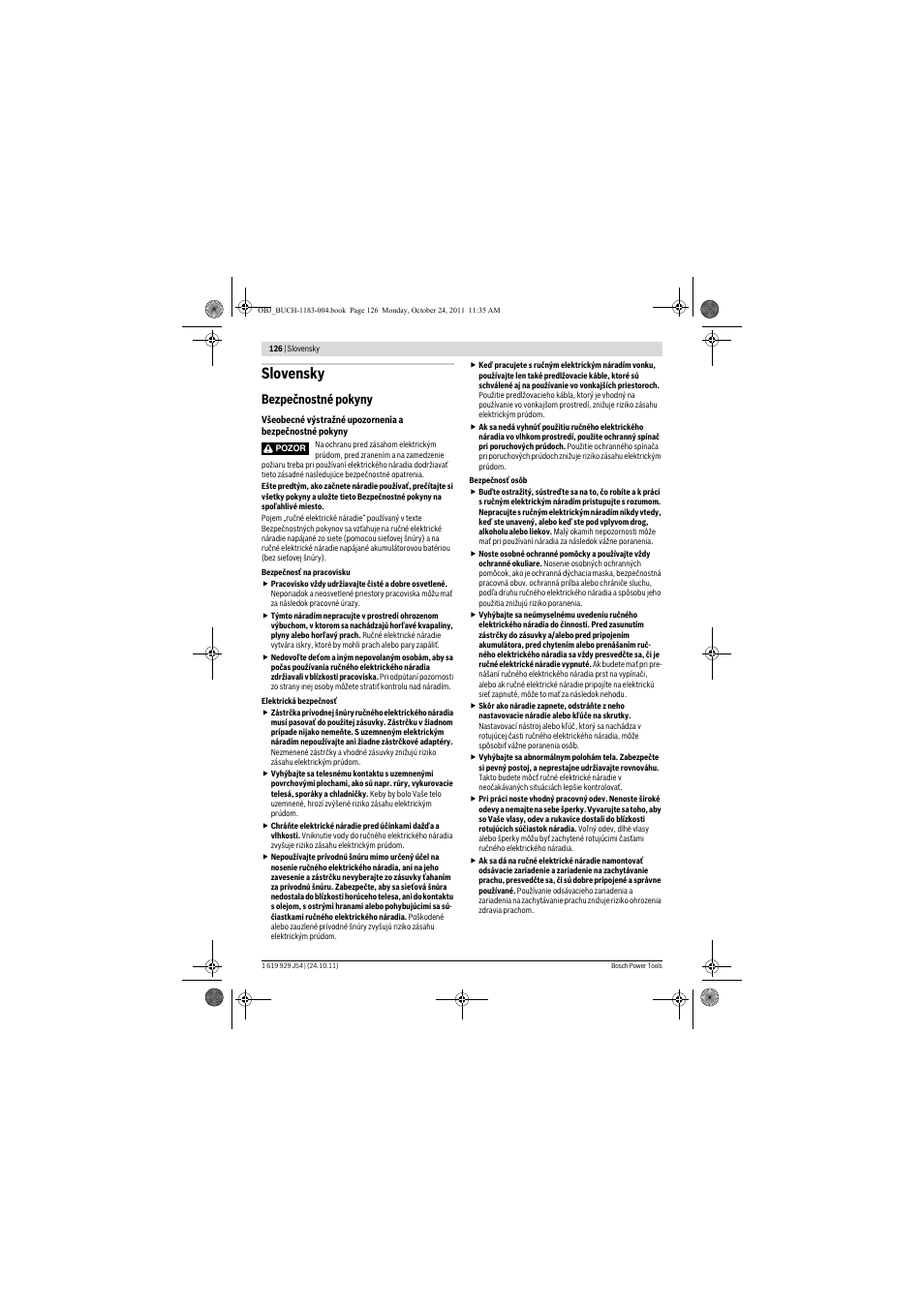 Slovensky, Bezpečnostné pokyny | Bosch PBD 40 User Manual | Page 126 / 221
