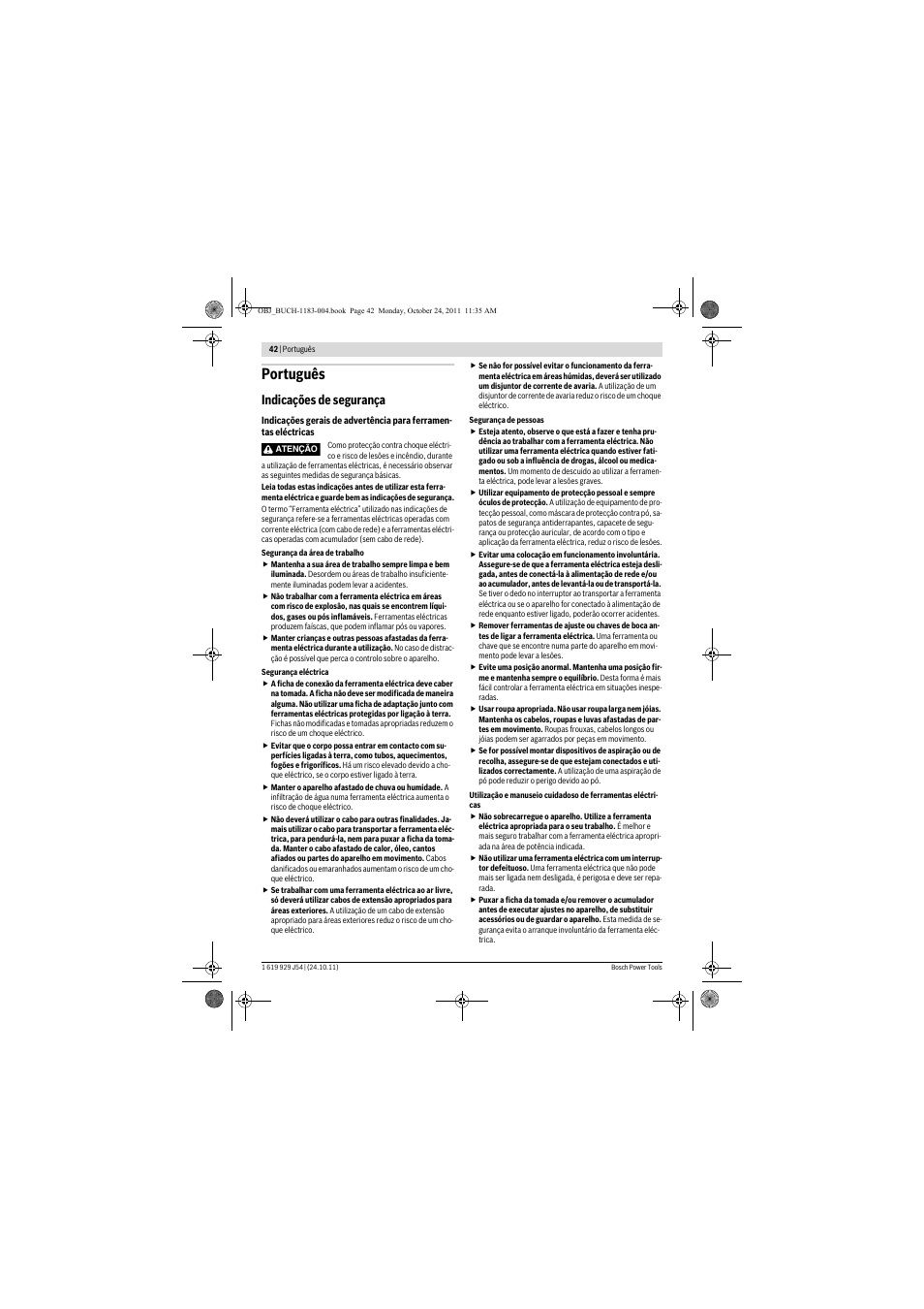 Português, Indicações de segurança | Bosch PBD 40 User Manual | Page 42 / 221