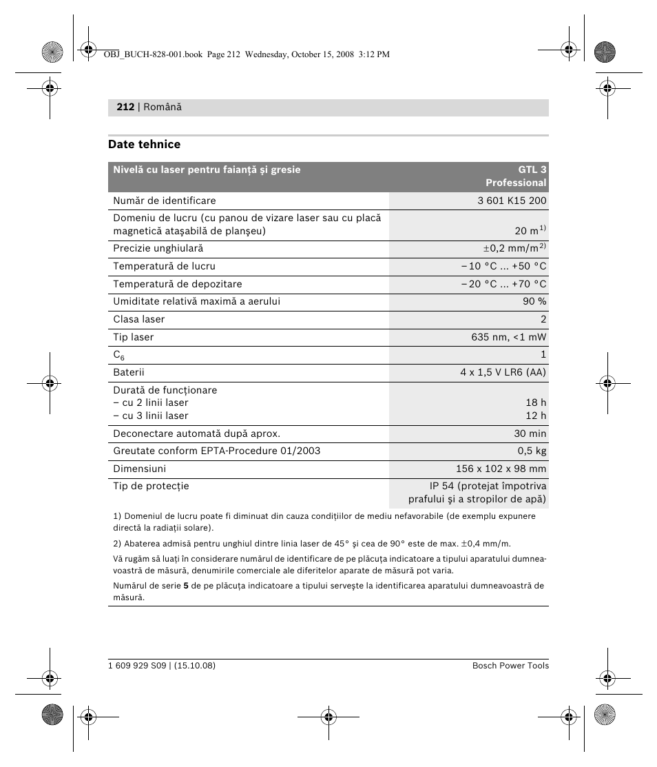 Bosch GTL 3 Professional User Manual | Page 212 / 368