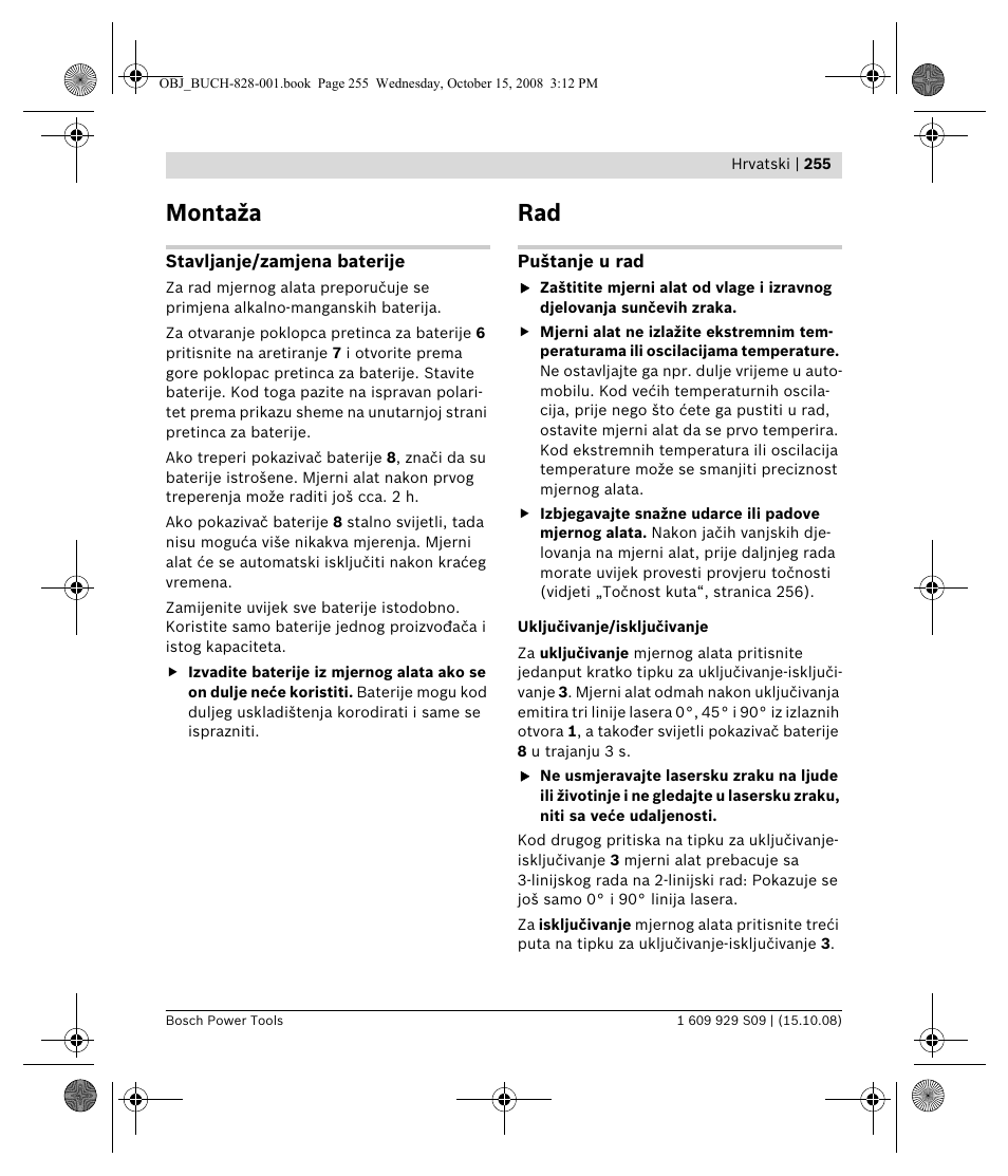 Montaža | Bosch GTL 3 Professional User Manual | Page 255 / 368