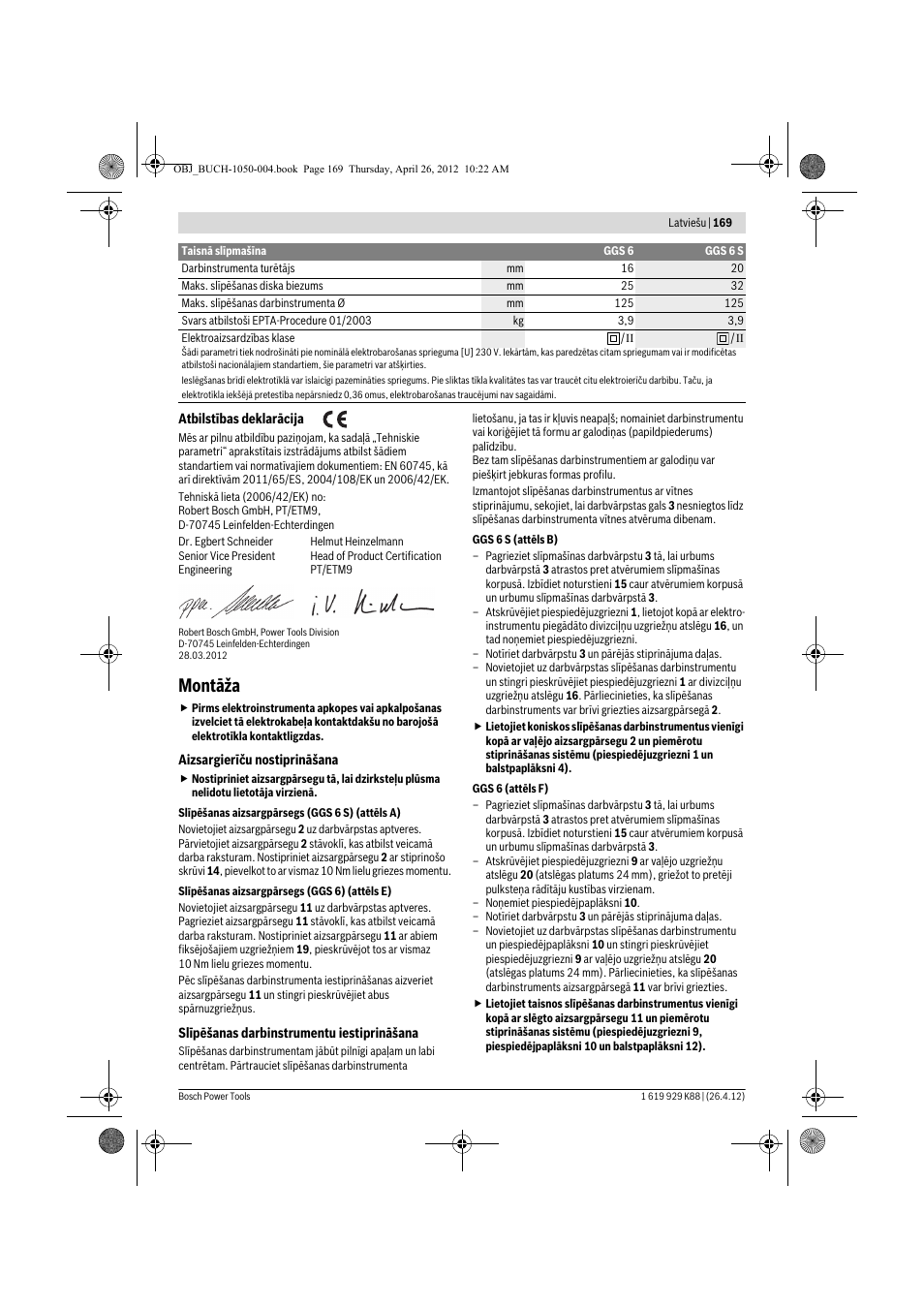 Montāža | Bosch GGS 6 S Professional User Manual | Page 169 / 190