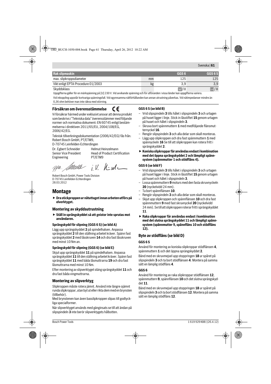 Montage | Bosch GGS 6 S Professional User Manual | Page 61 / 190