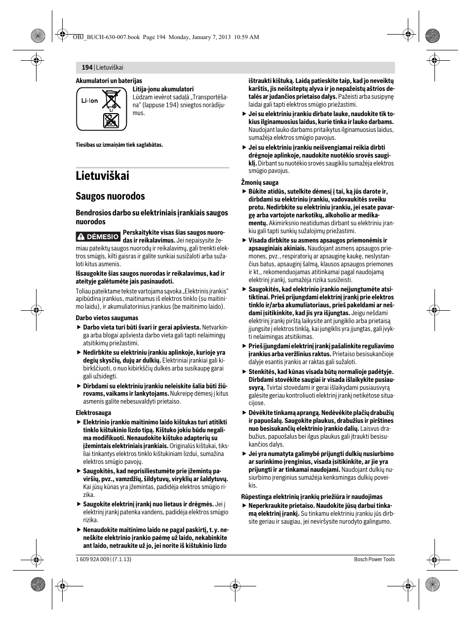 Lietuviškai, Saugos nuorodos | Bosch GOP 10,8 V-LI Professional User Manual | Page 194 / 215