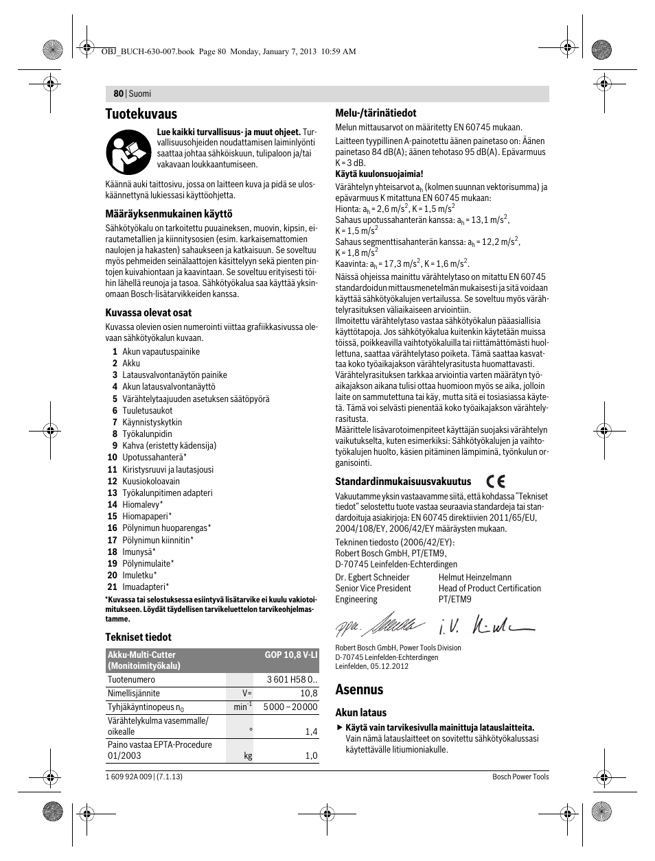 Tuotekuvaus, Asennus | Bosch GOP 10,8 V-LI Professional User Manual | Page 80 / 215