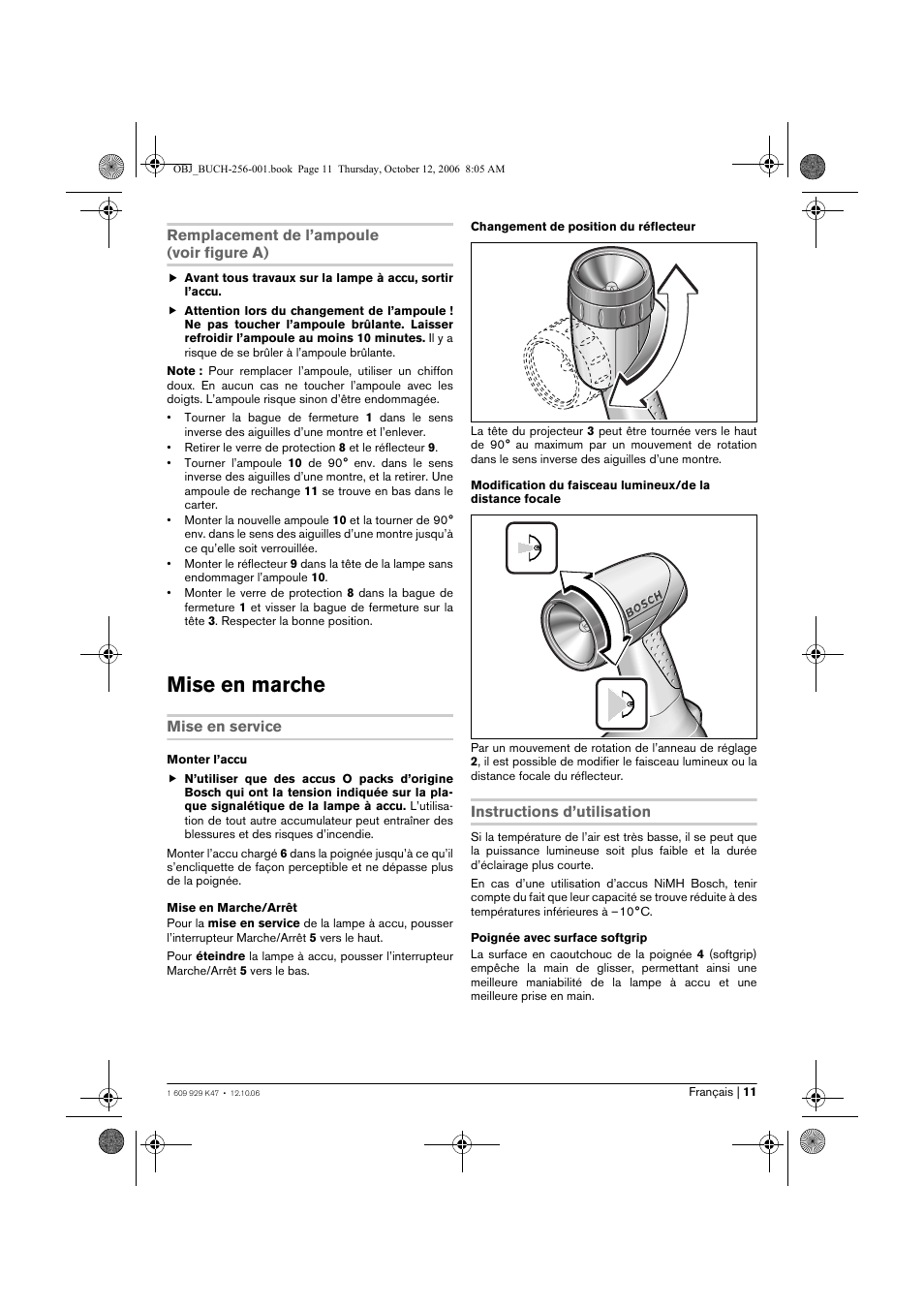 Mise en marche | Bosch GLI 14,4 V Professional User Manual | Page 11 / 86