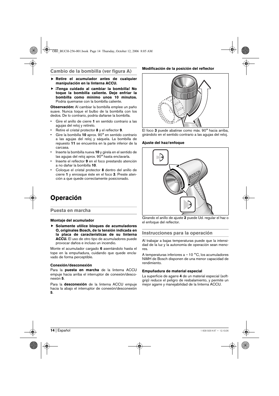 Operación | Bosch GLI 14,4 V Professional User Manual | Page 14 / 86