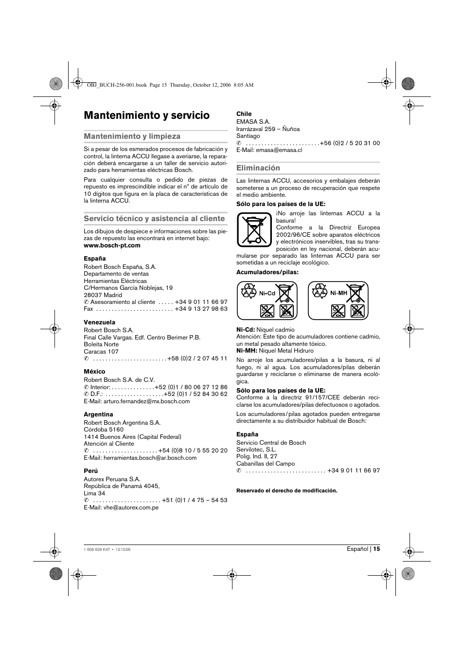 Mantenimiento y servicio | Bosch GLI 14,4 V Professional User Manual | Page 15 / 86