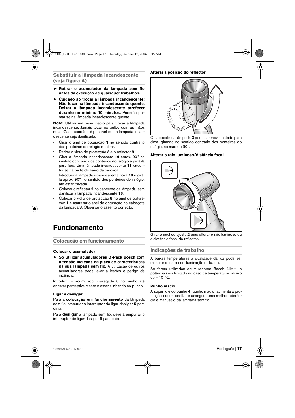 Funcionamento | Bosch GLI 14,4 V Professional User Manual | Page 17 / 86