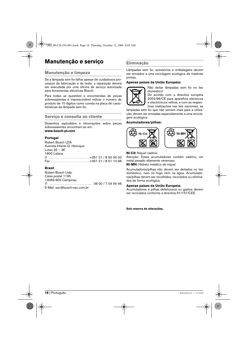 Manutenção e serviço | Bosch GLI 14,4 V Professional User Manual | Page 18 / 86