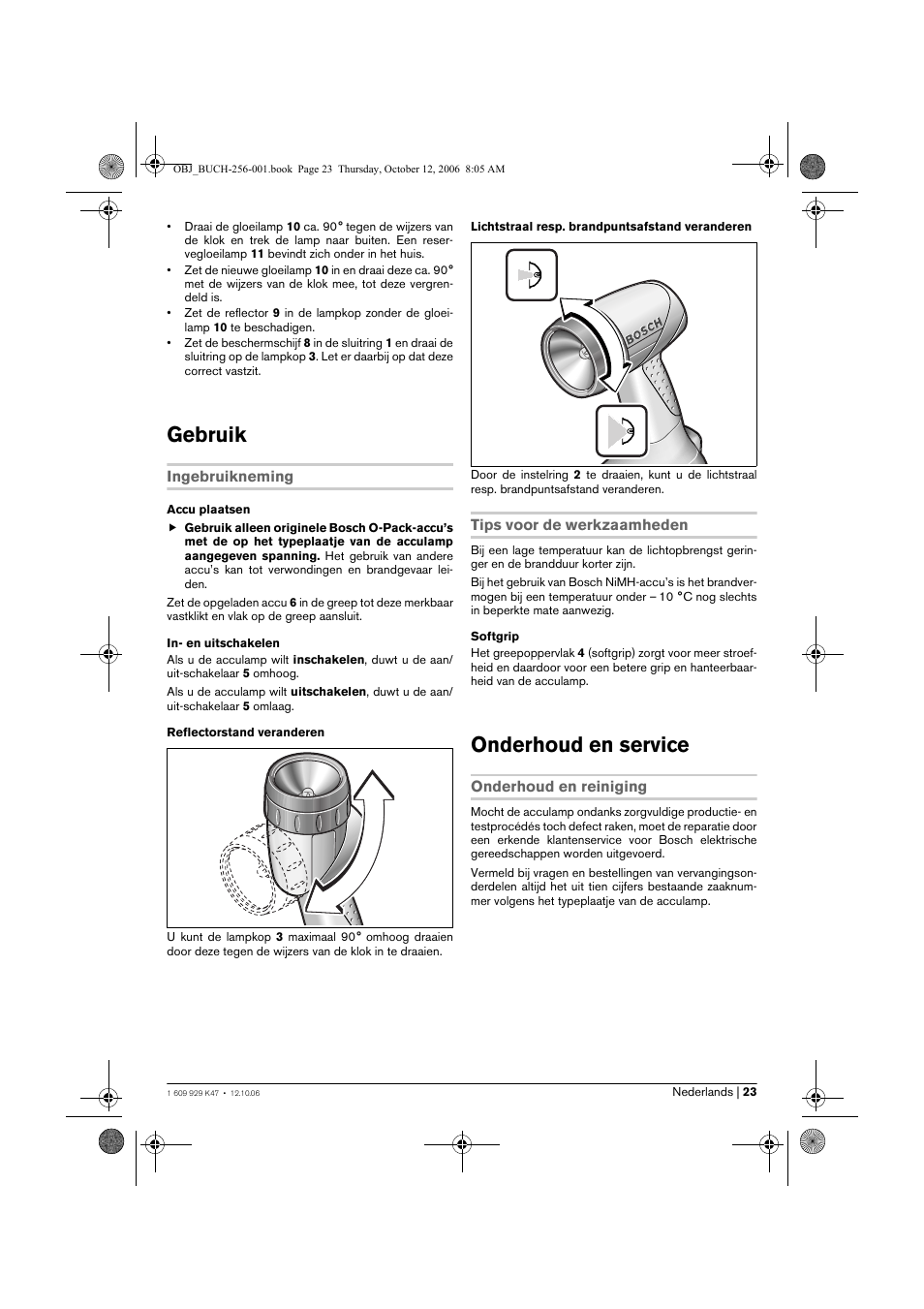 Gebruik, Onderhoud en service | Bosch GLI 14,4 V Professional User Manual | Page 23 / 86