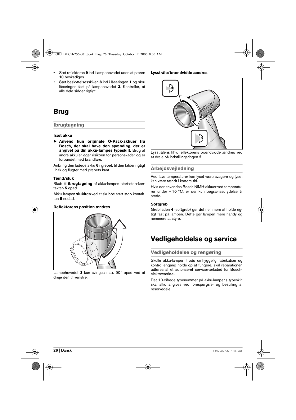 Brug, Vedligeholdelse og service | Bosch GLI 14,4 V Professional User Manual | Page 26 / 86