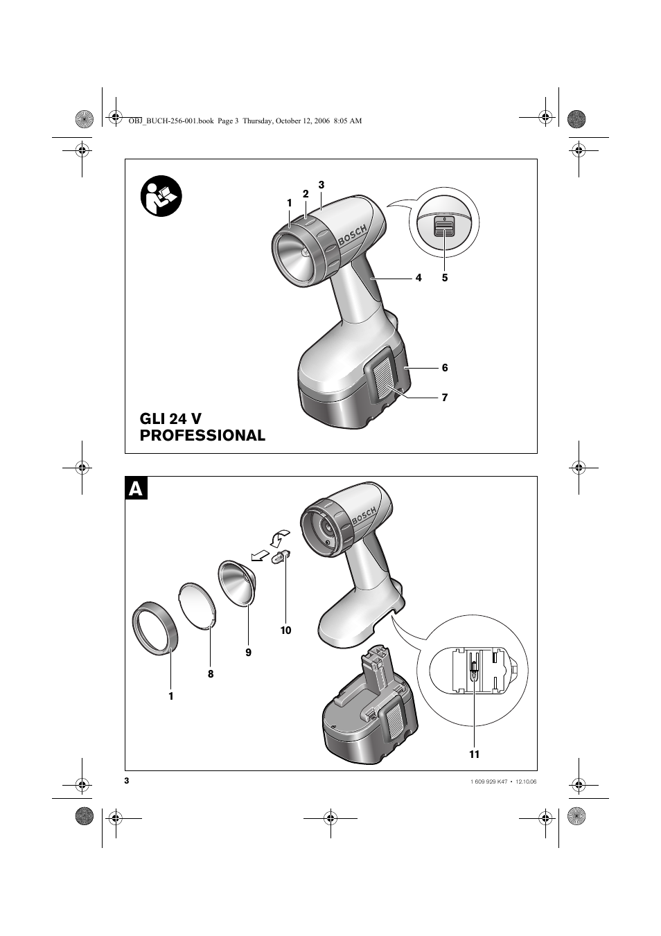 Gli 24 v professional | Bosch GLI 14,4 V Professional User Manual | Page 3 / 86