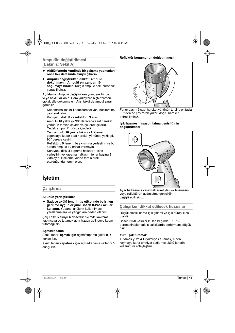 Işletim | Bosch GLI 14,4 V Professional User Manual | Page 41 / 86