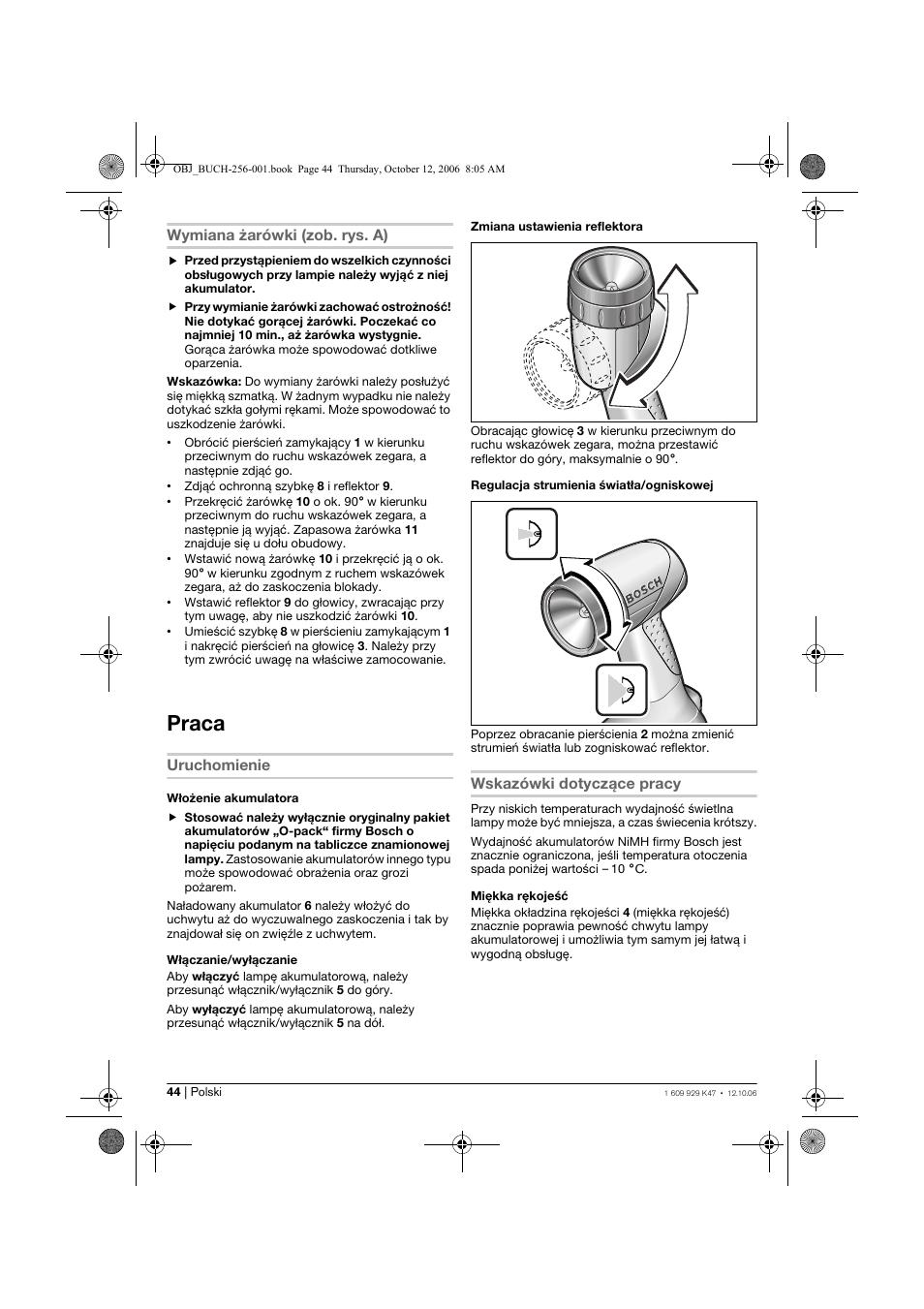 Praca | Bosch GLI 14,4 V Professional User Manual | Page 44 / 86