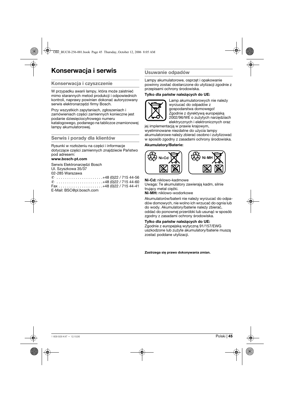 Konserwacja i serwis | Bosch GLI 14,4 V Professional User Manual | Page 45 / 86