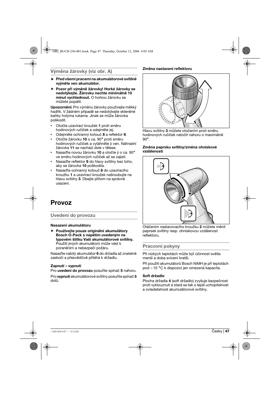 Provoz | Bosch GLI 14,4 V Professional User Manual | Page 47 / 86