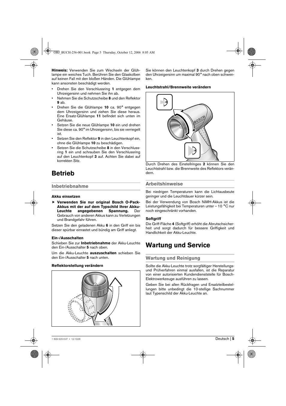 Betrieb, Wartung und service | Bosch GLI 14,4 V Professional User Manual | Page 5 / 86