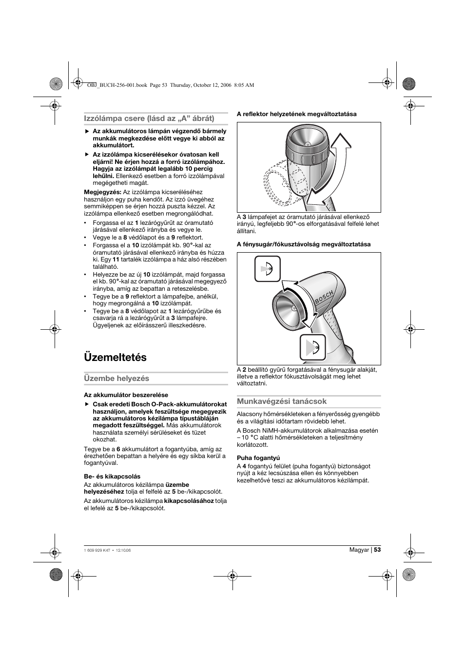 Üzemeltetés | Bosch GLI 14,4 V Professional User Manual | Page 53 / 86