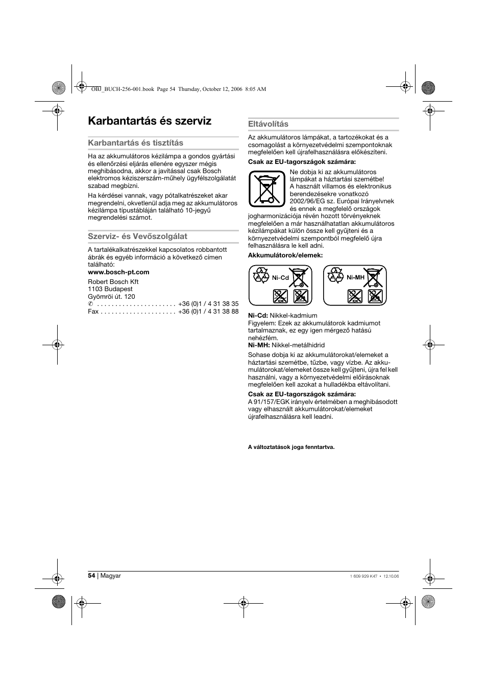 Karbantartás és szerviz | Bosch GLI 14,4 V Professional User Manual | Page 54 / 86