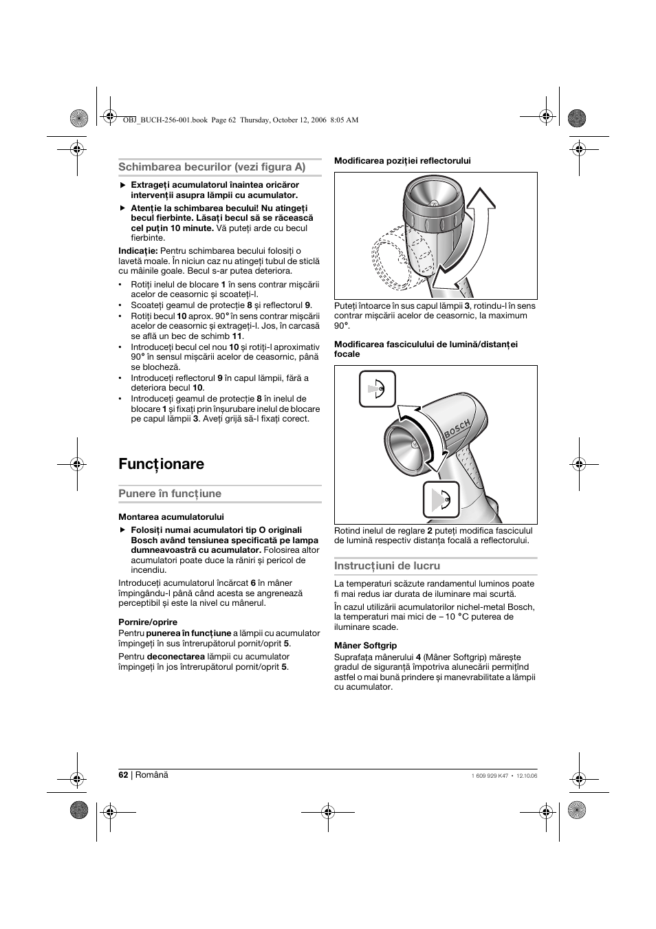 Funcţionare | Bosch GLI 14,4 V Professional User Manual | Page 62 / 86