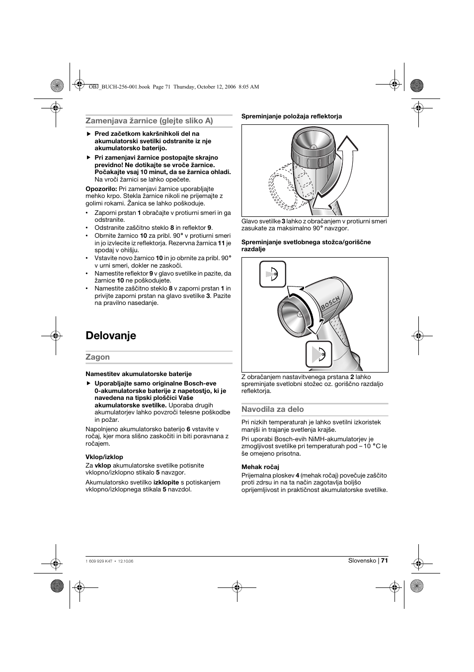 Delovanje | Bosch GLI 14,4 V Professional User Manual | Page 71 / 86