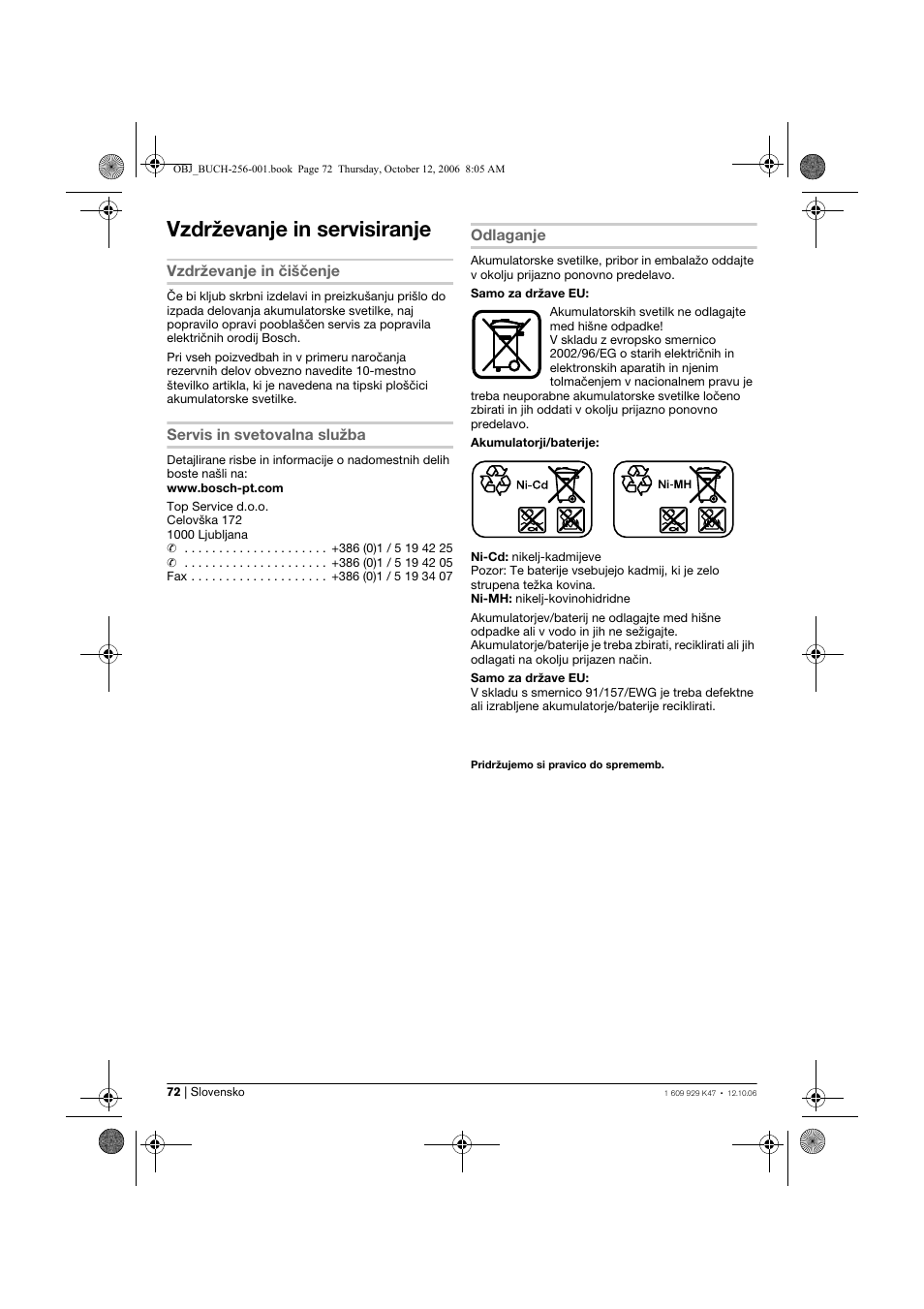 Vzdrževanje in servisiranje | Bosch GLI 14,4 V Professional User Manual | Page 72 / 86
