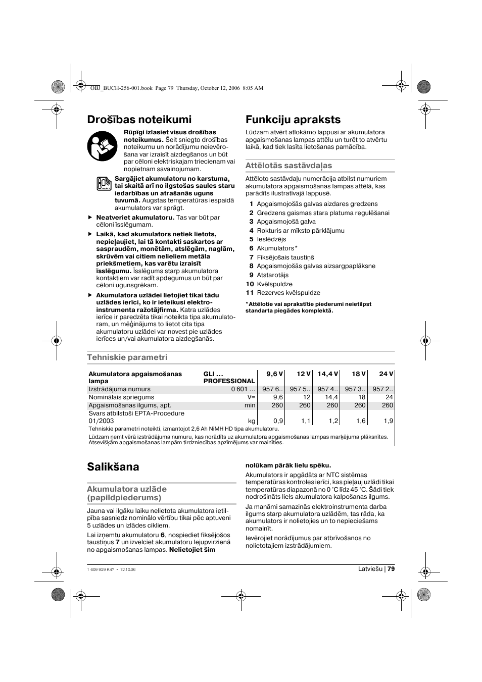 Funkciju apraksts, Salikšana | Bosch GLI 14,4 V Professional User Manual | Page 79 / 86