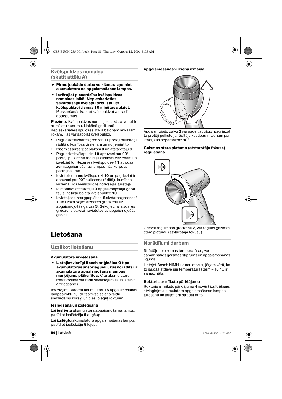Lietošana | Bosch GLI 14,4 V Professional User Manual | Page 80 / 86