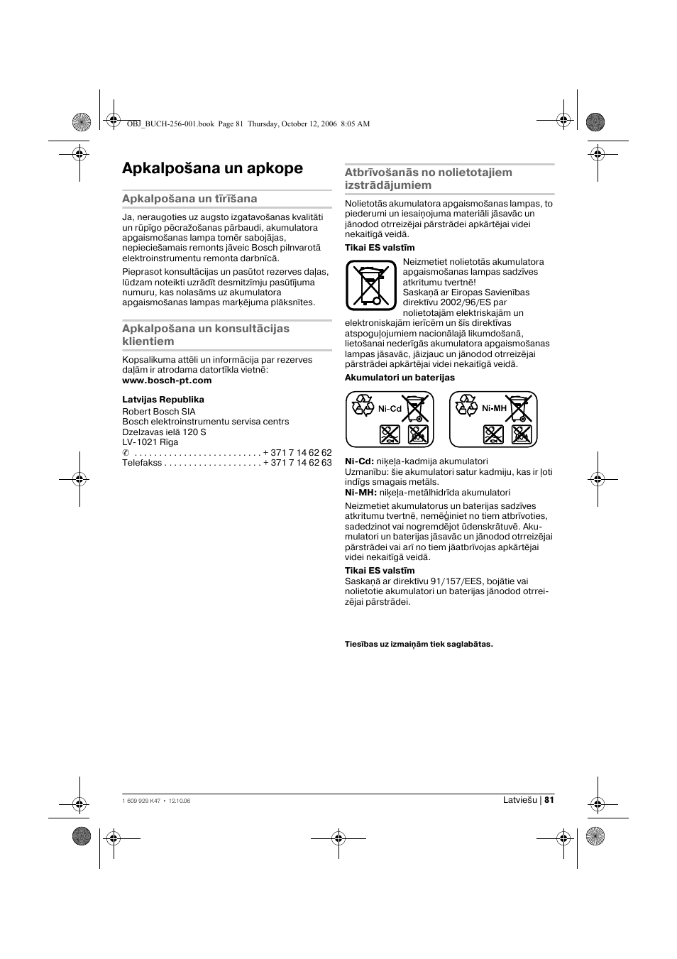 Apkalpošana un apkope | Bosch GLI 14,4 V Professional User Manual | Page 81 / 86