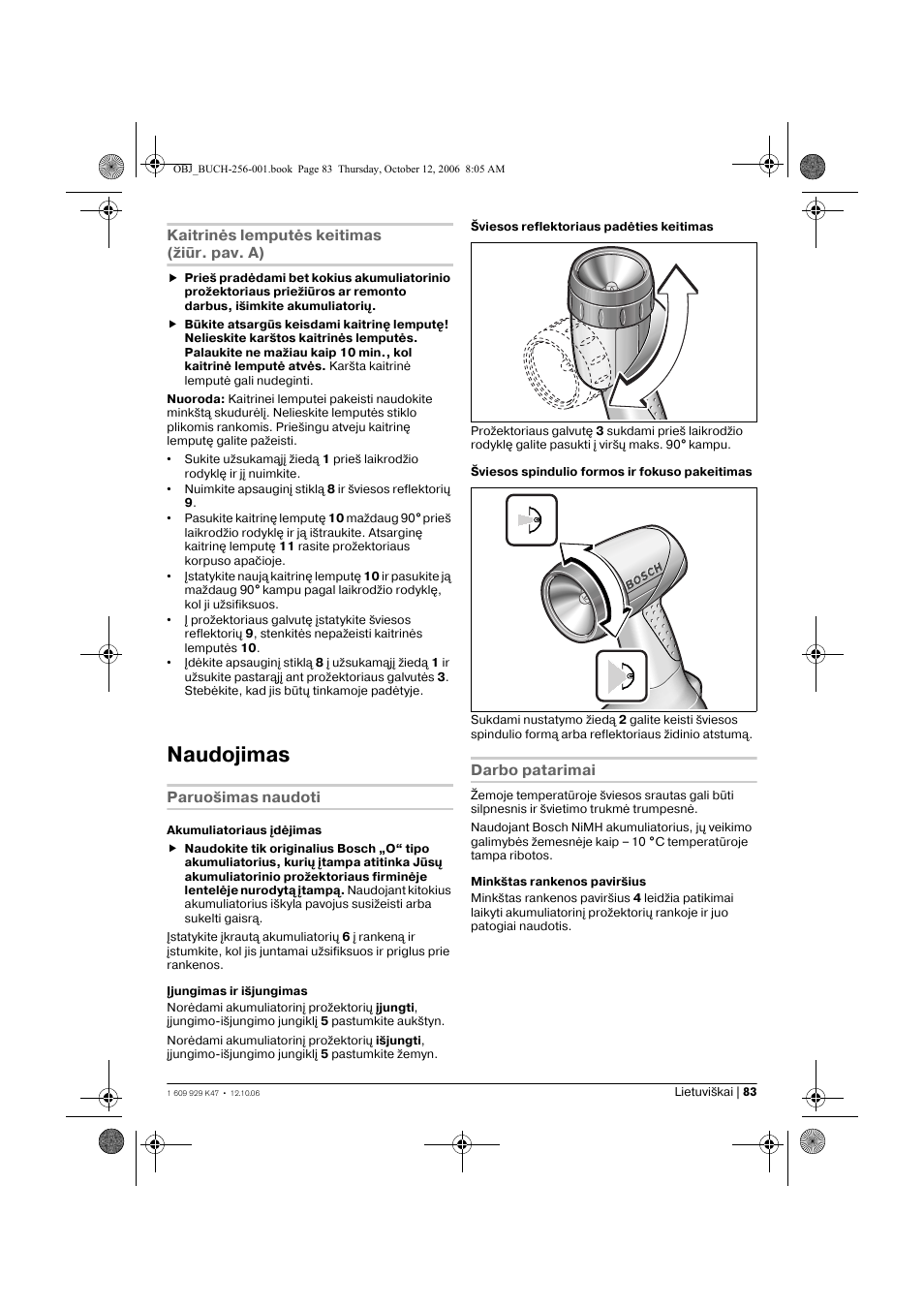 Naudojimas | Bosch GLI 14,4 V Professional User Manual | Page 83 / 86
