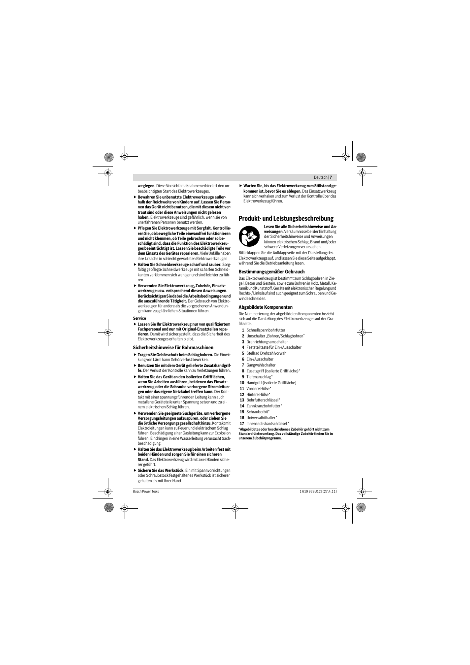 Produkt- und leistungsbeschreibung | Bosch GSB 19-2 RE Professional User Manual | Page 7 / 172