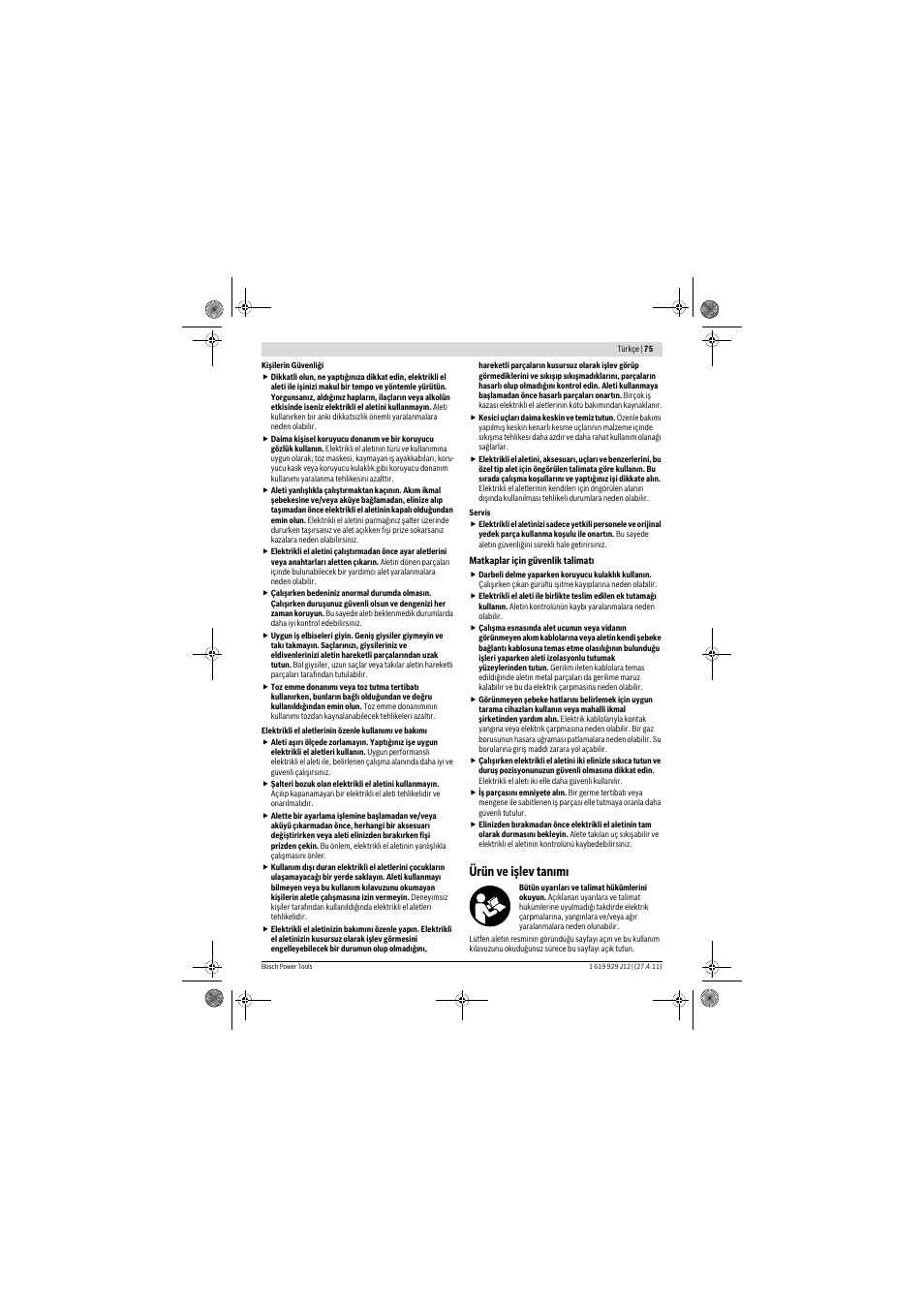 Ürün ve işlev tan m | Bosch GSB 19-2 RE Professional User Manual | Page 75 / 172