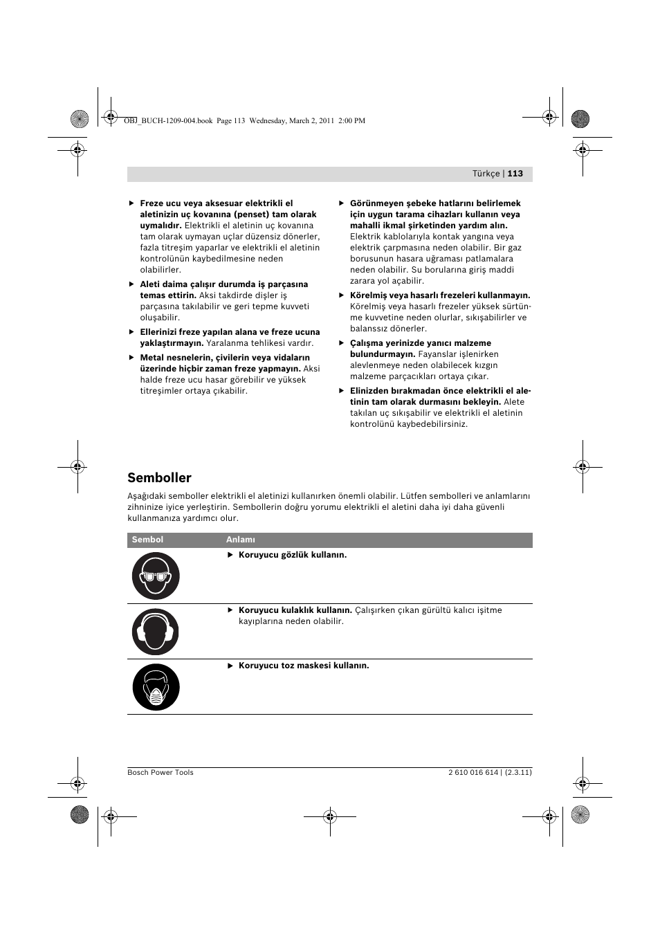 Semboller | Bosch GTR 30 CE Professional User Manual | Page 113 / 256